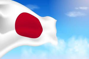 japanische Flagge in den Wolken. Vektorfahne weht am Himmel. nationaltag realistische flaggenillustration. Vektor des blauen Himmels.