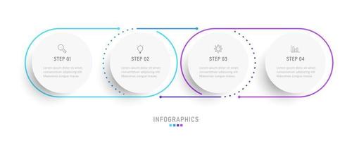 Vektor-Infografik-Etikettendesign-Vorlage mit Symbolen und 4 Optionen oder Schritten. kann für Prozessdiagramme, Präsentationen, Workflow-Layouts, Banner, Flussdiagramme und Infografiken verwendet werden. vektor