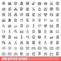 100 Office-Icons gesetzt, Umrissstil vektor