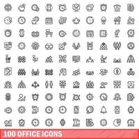 100 Office-Icons gesetzt, Umrissstil vektor