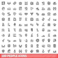 100-Personen-Icons gesetzt, Umrissstil vektor