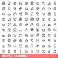 100-Personen-Icons gesetzt, Umrissstil vektor