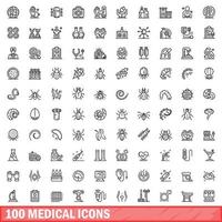 100 medicinska ikoner set, konturstil vektor