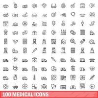 100 medicinska ikoner set, konturstil vektor