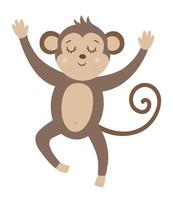 Vektor süßer springender Affe mit geschlossenen Augen und Händen isoliert auf weißem Hintergrund. lustige tropische tierillustration. helles flaches bild für kinder. Dschungel-Sommer-ClipArt