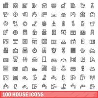 100 Haussymbole gesetzt, Umrissstil vektor