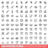 100 hygienikoner set, konturstil vektor