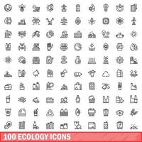 100 Ökologie-Icons gesetzt, Umrissstil vektor