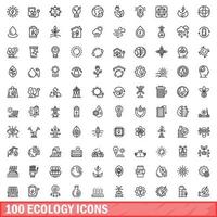 100 Ökologie-Icons gesetzt, Umrissstil vektor