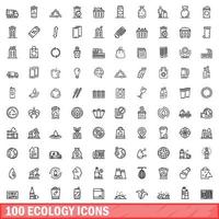 100 Ökologie-Icons gesetzt, Umrissstil vektor