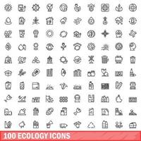 100 Ökologie-Icons gesetzt, Umrissstil vektor