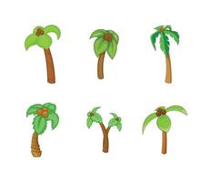 palmträd Ikonuppsättning, tecknad stil vektor