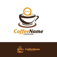 chatt kaffe logotyp formgivningsmall. konsultera kaffe logotyp koncept vektor. kreativ ikon symbol vektor