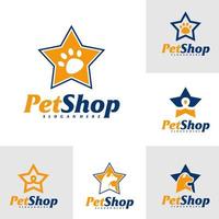 uppsättning stjärna husdjur logotyp formgivningsmall. husdjur logotyp koncept vektor. emblem, kreativ symbol, ikon vektor