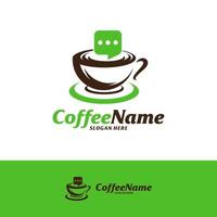 Chat-Kaffee-Logo-Design-Vorlage. Kaffee-Logo-Konzeptvektor konsultieren. kreatives Symbolsymbol vektor