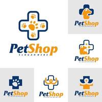 uppsättning husdjur hälsa logotyp formgivningsmall. husdjur logotyp koncept vektor. emblem, kreativ symbol, ikon vektor