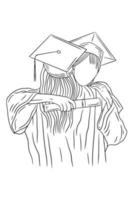glückliche beste freunde glückliche abschlussfrauen mädchen universitätslinie kunststil handgezeichnete illustration vektor