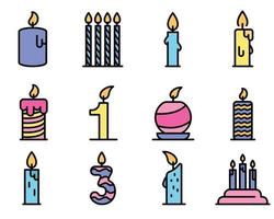 födelsedag ljus ikoner vektor platt