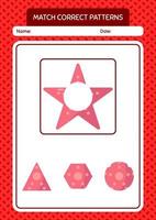 Match-Pattern-Spiel mit Seastar. arbeitsblatt für vorschulkinder, kinderaktivitätsblatt vektor