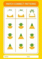 Match-Pattern-Spiel mit Ananas. arbeitsblatt für vorschulkinder, kinderaktivitätsblatt vektor