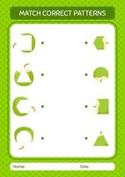 Match-Muster-Spiel mit Kokosnuss. arbeitsblatt für vorschulkinder, kinderaktivitätsblatt vektor