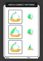 matcha mönster spel med segelbåt. arbetsblad för förskolebarn, aktivitetsblad för barn vektor