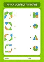 Match-Muster-Spiel mit Karte. arbeitsblatt für vorschulkinder, kinderaktivitätsblatt vektor