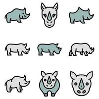 Nashorn-Symbole setzen Vektor flach