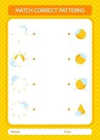 Match-Muster-Spiel mit Sonne. arbeitsblatt für vorschulkinder, kinderaktivitätsblatt vektor