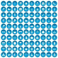 100 Ikonen der Familientradition blau gesetzt vektor