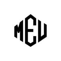 Meu-Brief-Logo-Design mit Polygonform. Meu-Polygon- und Würfelform-Logo-Design. meu Sechseck-Vektor-Logo-Vorlage in weißen und schwarzen Farben. meu-monogramm, geschäfts- und immobilienlogo. vektor