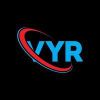 Vyr-Logo. Vyr Brief. Vyr-Buchstaben-Logo-Design. Initialen Vyr-Logo verbunden mit Kreis und Monogramm-Logo in Großbuchstaben. Vyr-Typografie für Technologie-, Geschäfts- und Immobilienmarken. vektor