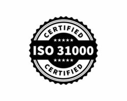 ISO 31000-zertifiziertes Abzeichen, Symbol. Zertifizierungsstempel. flacher Designvektor. Vektorvorratillustration vektor