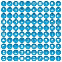 100 medicinska tillbehör ikoner som blå vektor