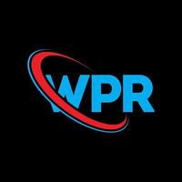 wpr logotyp. wpr brev. wpr brev logotyp design. initialer wpr logotyp länkad med cirkel och versaler monogram logotyp. wpr typografi för teknik, företag och fastighetsmärke. vektor