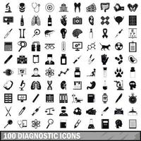 100 diagnostische Symbole gesetzt, einfacher Stil vektor