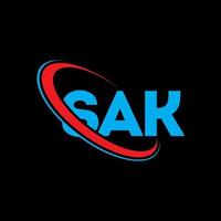 Sak-Logo. Sak-Brief. Design des Sak-Buchstaben-Logos. Initialen-Sak-Logo, verbunden mit Kreis und Monogramm-Logo in Großbuchstaben. sak-typografie für technologie-, geschäfts- und immobilienmarke. vektor