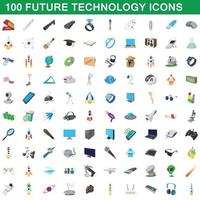 100 zukünftige Technologie-Icons gesetzt, Cartoon-Stil vektor