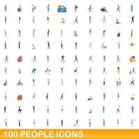 100 Personen Icons Set, Cartoon-Stil vektor