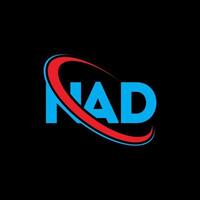 nad-Logo. und Brief. nad-Buchstaben-Logo-Design. Initialen und Logo verbunden mit Kreis und Monogramm-Logo in Großbuchstaben. nad typografie für technologie-, geschäfts- und immobilienmarke. vektor