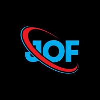 jof logotyp. jof brev. jof brev logotyp design. initialer jof logotyp länkad med cirkel och versaler monogram logotyp. jof typografi för teknik, företag och fastighetsmärke. vektor