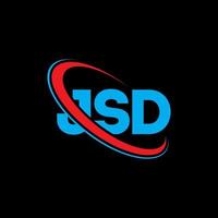 jsd-Logo. jsd brief. JSD-Brief-Logo-Design. Initialen jsd-Logo verbunden mit Kreis und Monogramm-Logo in Großbuchstaben. jsd typografie für technologie-, geschäfts- und immobilienmarke. vektor