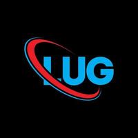 Lug-Logo. Lug-Brief. lug-Buchstaben-Logo-Design. Initialen-Logo, verbunden mit einem Kreis und einem Monogramm-Logo in Großbuchstaben. Lug-Typografie für Technologie-, Geschäfts- und Immobilienmarken. vektor