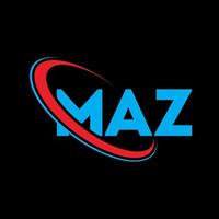 Maz-Logo. Maz-Brief. Design des Maz-Brief-Logos. Initialen-Maz-Logo, verbunden mit Kreis und Monogramm-Logo in Großbuchstaben. maz typografie für technologie-, geschäfts- und immobilienmarke. vektor