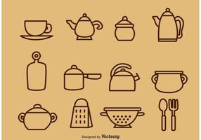 Umrissene Weinleseküchen Utensil Vektor Icons