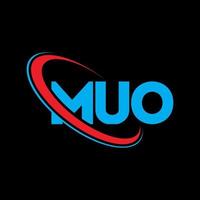 Muo-Logo. Muo-Brief. Muo-Buchstaben-Logo-Design. Initialen-Muo-Logo, verbunden mit Kreis und Monogramm-Logo in Großbuchstaben. muo-typografie für technologie-, geschäfts- und immobilienmarke. vektor