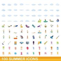 100 Sommer-Icons gesetzt, Cartoon-Stil vektor