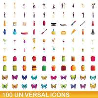 100 universelle Symbole im Cartoon-Stil vektor