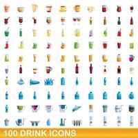 100 drink ikoner set, tecknad stil vektor