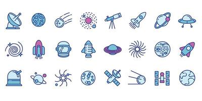 Symbole für Weltraumforschungstechnologie, Umrissstil vektor